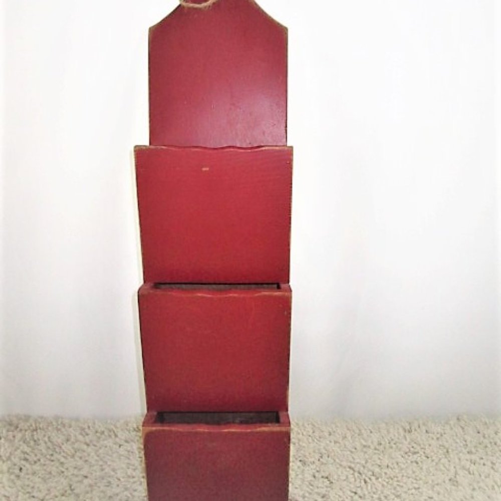 ⬛Hand Painted Red Wooden Wall Organizer